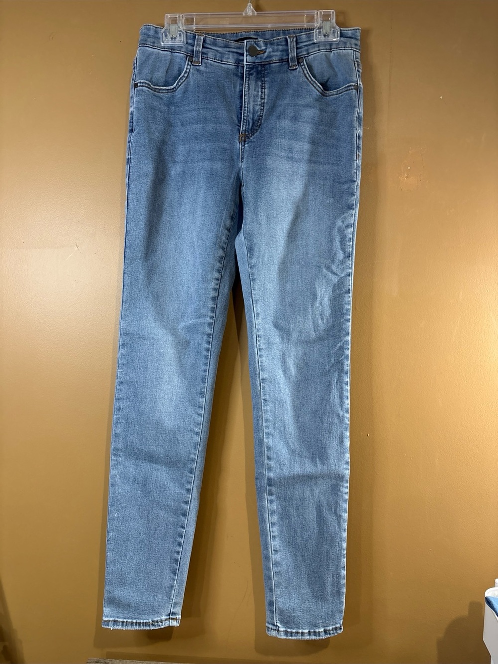 HC1024 Universal Standard Skinny Jeans Sz L Long Blue Distressed Stretch